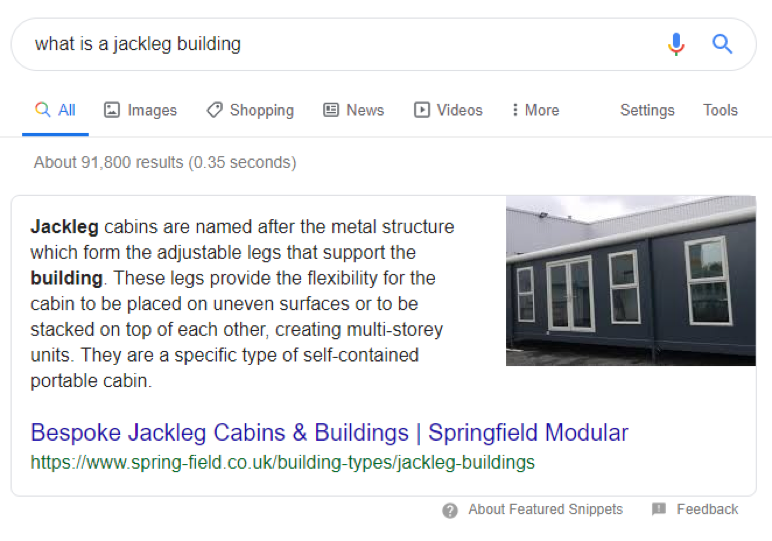 Key landing pages appearing in featured snippets on Google’s search results pages