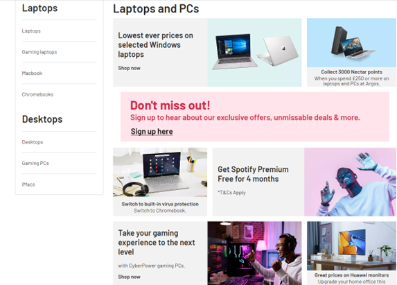 Argos Laptops and PCs Category Page